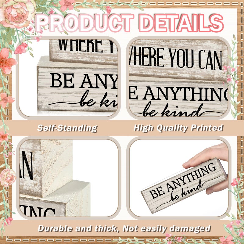 Yuntau 4 Pcs Farmhouse Flower Wooden Tabletop Decor Farmhouse Tiered Tray Decor Rustic Faux Decorative Wood Block Sign Inspired Gift Centerpiece Table sign for Home Shelf Supplies - Image 4