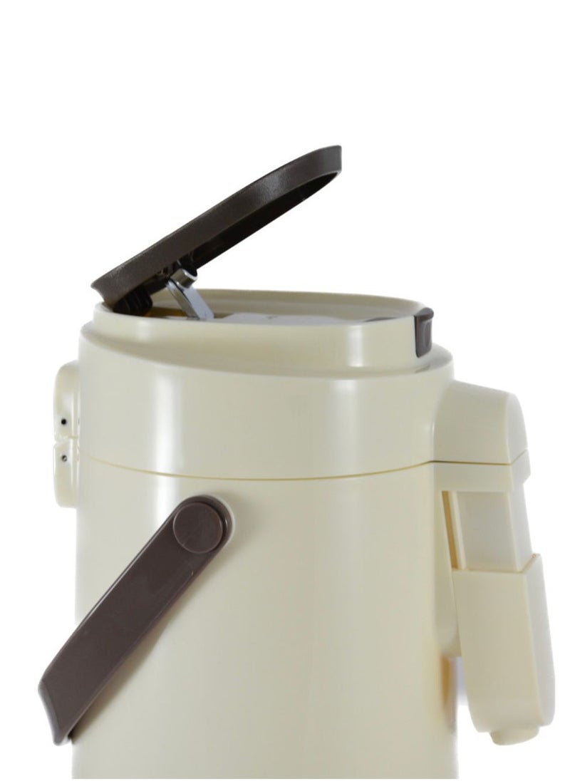 Homemaker Tea & Coffee Vacuum Flask With Pump, Insulated Double Wall Glass, 3 Litre Capacity, Beige  - Image 3