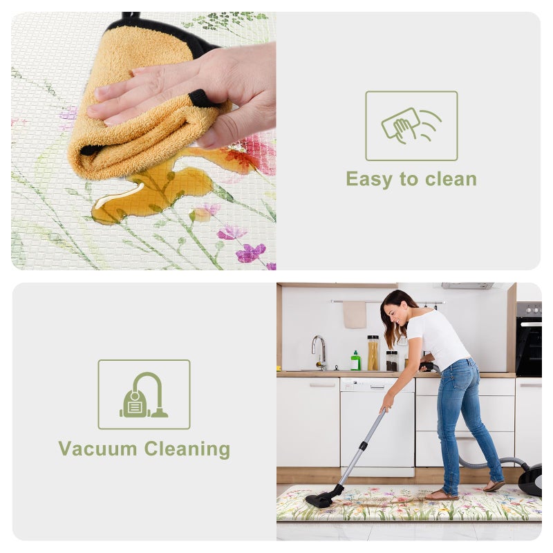 KIMODE Anti Fatigue Kitchen Mat for Floor, Farmhouse Floral Kitchen Rugs Sets of 2, Kitchen Floor Mats Non-Slip, Cushioned Standing Mat for Sink, Laundry, Desk, Home White 17"x47"+17"x29" - Image 5