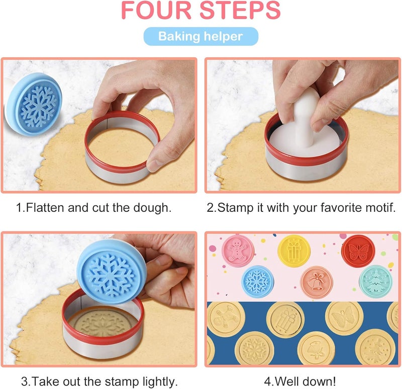 top Topolopyfeely Cookie Stamp-a Set of 6 Colorful Silicone Cookie Stamp Press, Ring Cutter and Handle for Christmas and Daily Baking - Image 3