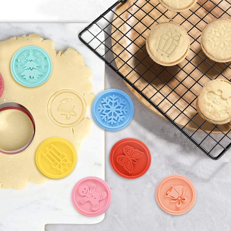 top Topolopyfeely Cookie Stamp-a Set of 6 Colorful Silicone Cookie Stamp Press, Ring Cutter and Handle for Christmas and Daily Baking - Image 5