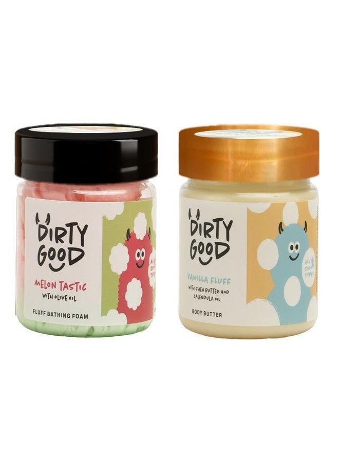 Dirty Good Kids Bath Wash & Body Butter Combo (3+ Years) – Gentle & pH Balanced | Sulphate, Paraben & Phthalates Free | Melontastic Watermelon Bath Wash (150g) & Vanilla Fluff Body Butter (120g) - Image 1