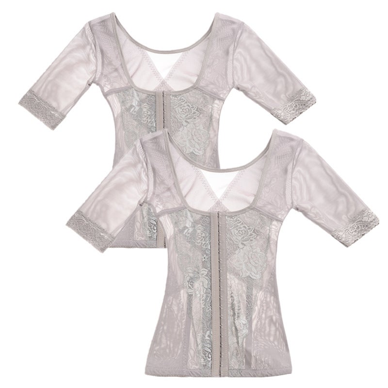 [One-Piece Delivery For You] Short-Sleeved Body Shaping Shirt Thin Non-Curling Belly Contracting Stomach Contracting Three Breasted Adjustment - Image 3