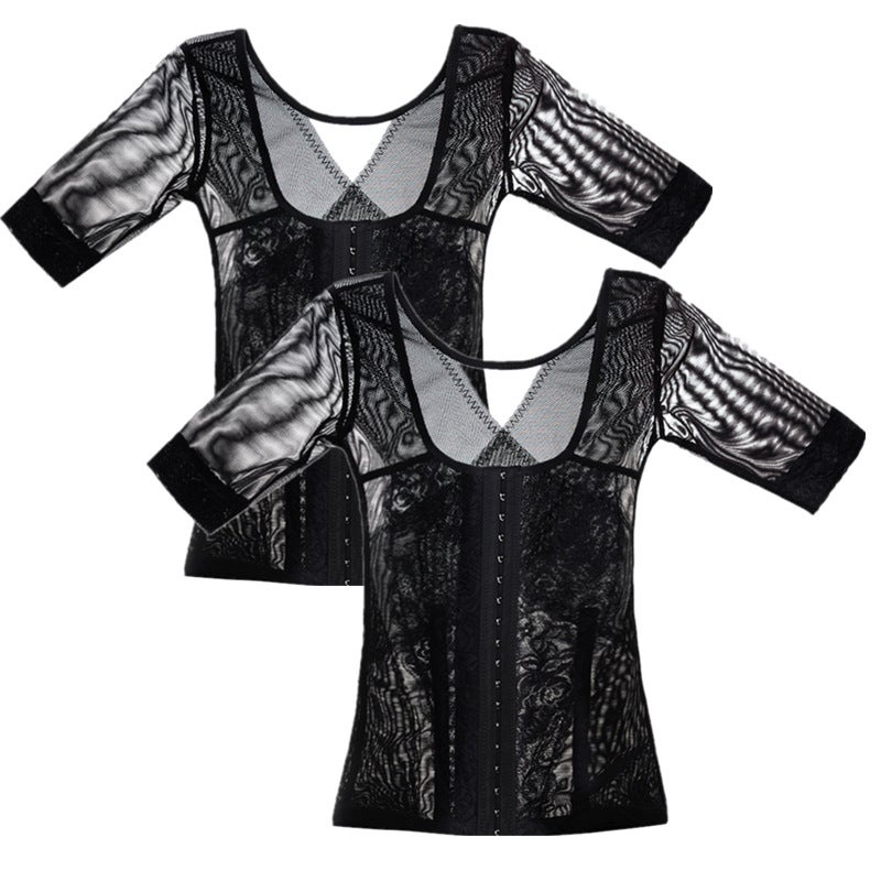 [One-Piece Delivery For You] Short-Sleeved Body Shaping Shirt Thin Non-Curling Belly Contracting Stomach Contracting Three Breasted Adjustment - Image 2