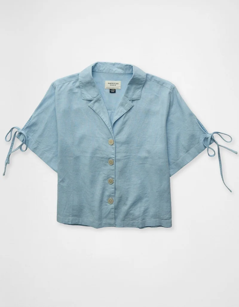 American Eagle  AE Linen-Blend Button-Up Shirt for Women | Best Price UAE