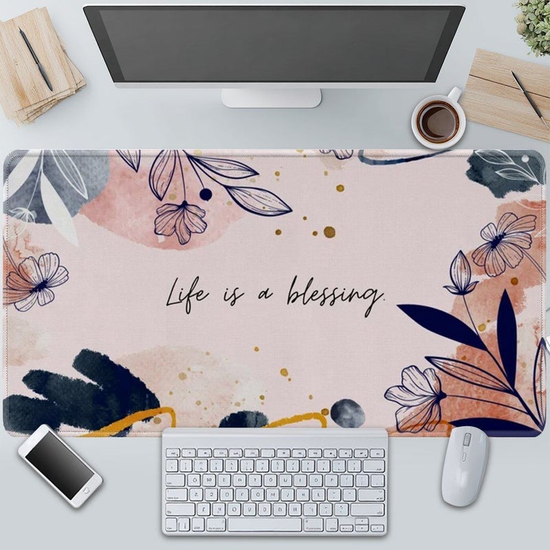 XXL Large Gaming Mouse Pad And Desk Mat Extra Large Computer Desk Mat With Non-Slip Base Soft Surface Washable Surface Pastel Pink Yellow 40x90cm - Image 4