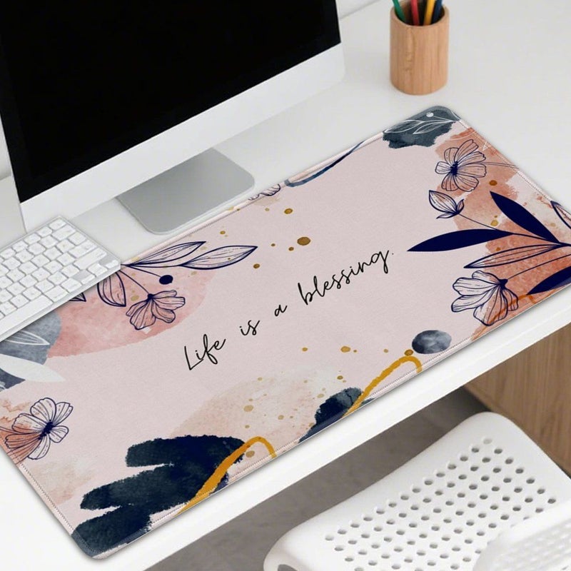 XXL Large Gaming Mouse Pad And Desk Mat Extra Large Computer Desk Mat With Non-Slip Base Soft Surface Washable Surface Pastel Pink Yellow 40x90cm - Image 1