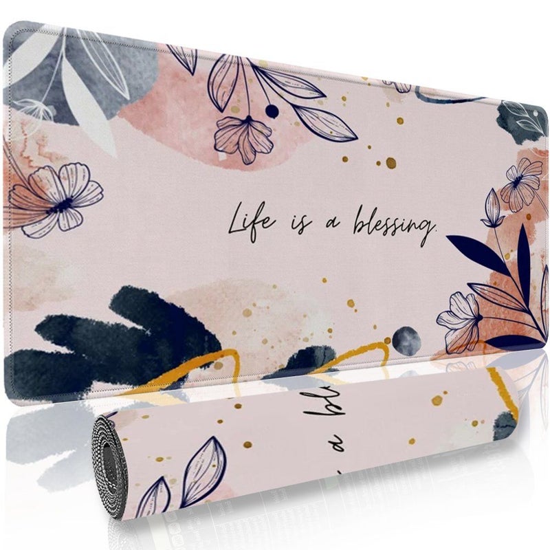 XXL Large Gaming Mouse Pad And Desk Mat Extra Large Computer Desk Mat With Non-Slip Base Soft Surface Washable Surface Pastel Pink Yellow 40x90cm - Image 2