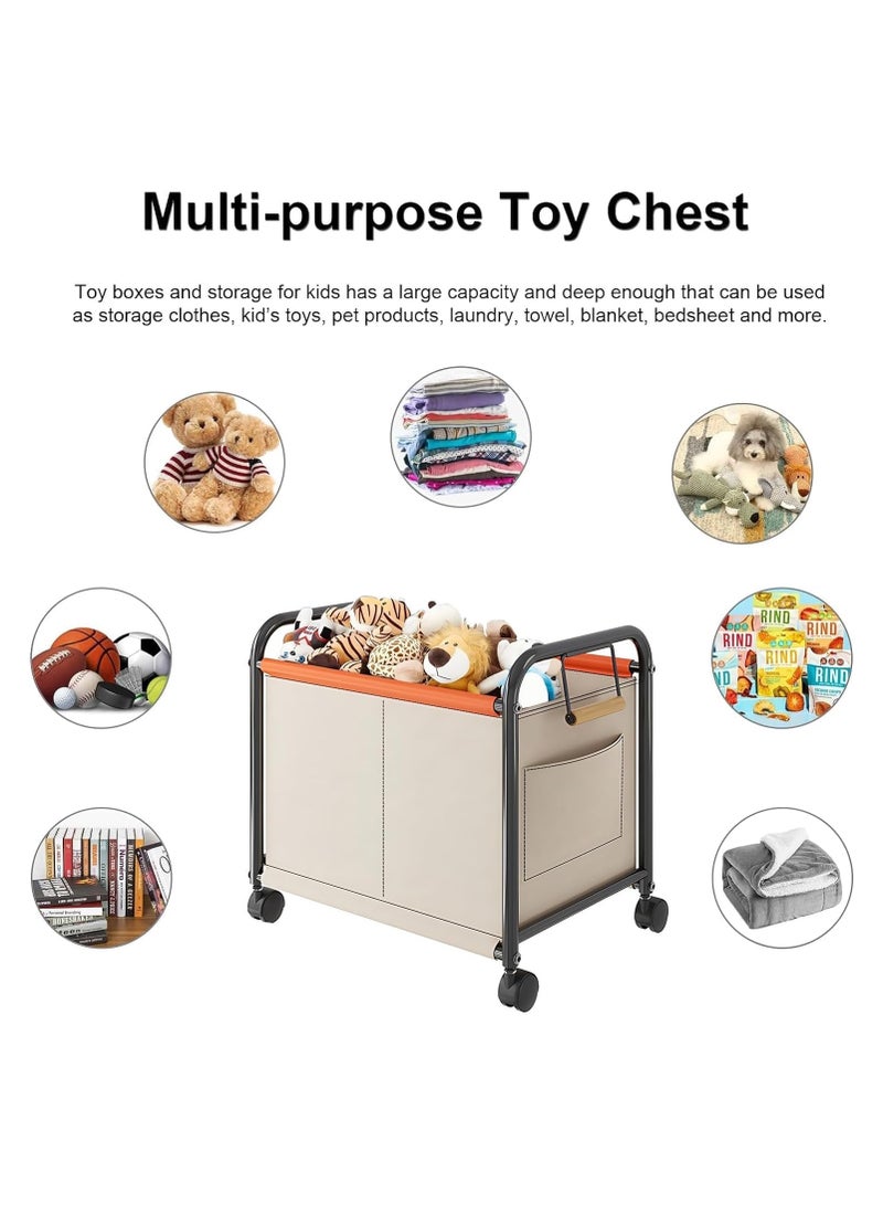 بلومنغ تايم صندوق تخزين ألعاب بعجلات، صندوق ألعاب للأطفال، حاوية تخزين قابلة للإزالة ومتينة وقابلة للحمل مع مقابض للحضانة وغرفة اللعب والملابس والبطانيات وغرفة النوم - Image 2