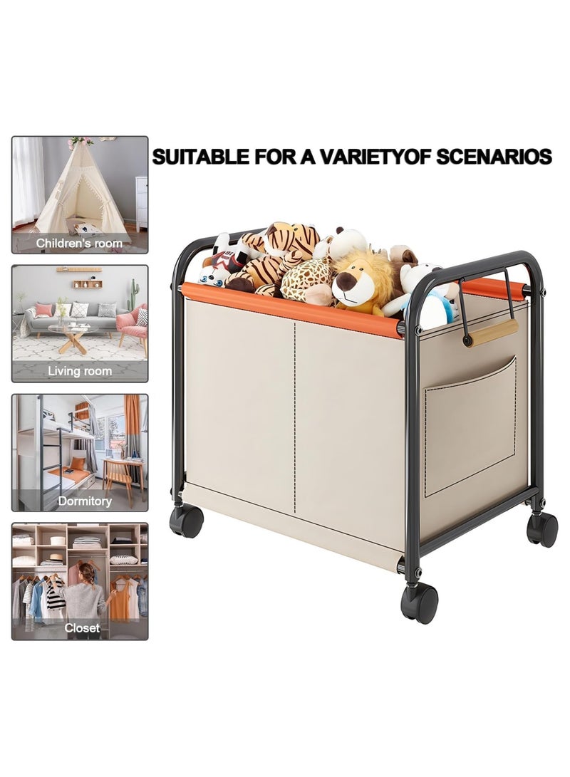 بلومنغ تايم صندوق تخزين ألعاب بعجلات، صندوق ألعاب للأطفال، حاوية تخزين قابلة للإزالة ومتينة وقابلة للحمل مع مقابض للحضانة وغرفة اللعب والملابس والبطانيات وغرفة النوم - Image 3