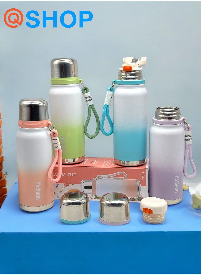QSHOP - Leak-proof 650ml thermal bottle keeps drinks at the perfect temperature throughout the day and is the perfect companion for hot and cold drinks. - Image 1