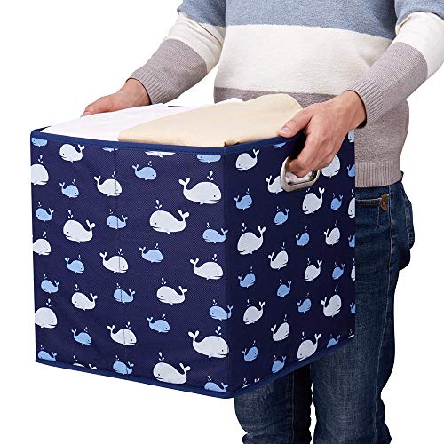 HSDT 13 inch Collapsible Storage Cubes Bins Fabric Storage Boxes Blue Foldable Cube Inserts Storage White Whale Folding Cloth Storage Baskets Drawer Organizer ,QY-SC04-6 - Image 2