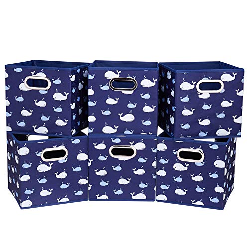 HSDT 13 inch Collapsible Storage Cubes Bins Fabric Storage Boxes Blue Foldable Cube Inserts Storage White Whale Folding Cloth Storage Baskets Drawer Organizer ,QY-SC04-6 - Image 1