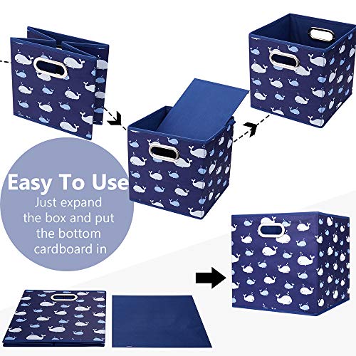 HSDT 13 inch Collapsible Storage Cubes Bins Fabric Storage Boxes Blue Foldable Cube Inserts Storage White Whale Folding Cloth Storage Baskets Drawer Organizer ,QY-SC04-6 - Image 5