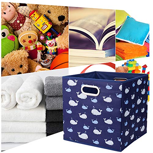HSDT 13 inch Collapsible Storage Cubes Bins Fabric Storage Boxes Blue Foldable Cube Inserts Storage White Whale Folding Cloth Storage Baskets Drawer Organizer ,QY-SC04-6 - Image 3