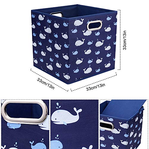 HSDT 13 inch Collapsible Storage Cubes Bins Fabric Storage Boxes Blue Foldable Cube Inserts Storage White Whale Folding Cloth Storage Baskets Drawer Organizer ,QY-SC04-6 - Image 4