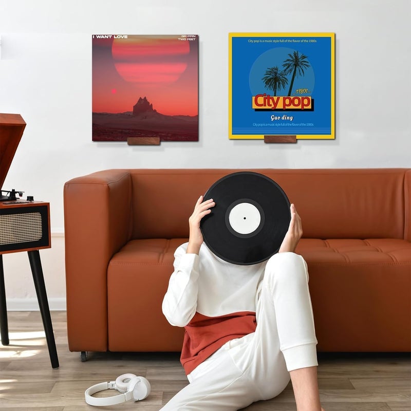 KASTWAVE Vinyl Record Holder Wall Mount, Durable Floating Wooden Album Display Shelves for LPs, CDs, and Books, Vintage Home Decor for Music Lovers, Walnut Finish, 10 * 6 cm, 4 Pcs - Image 5
