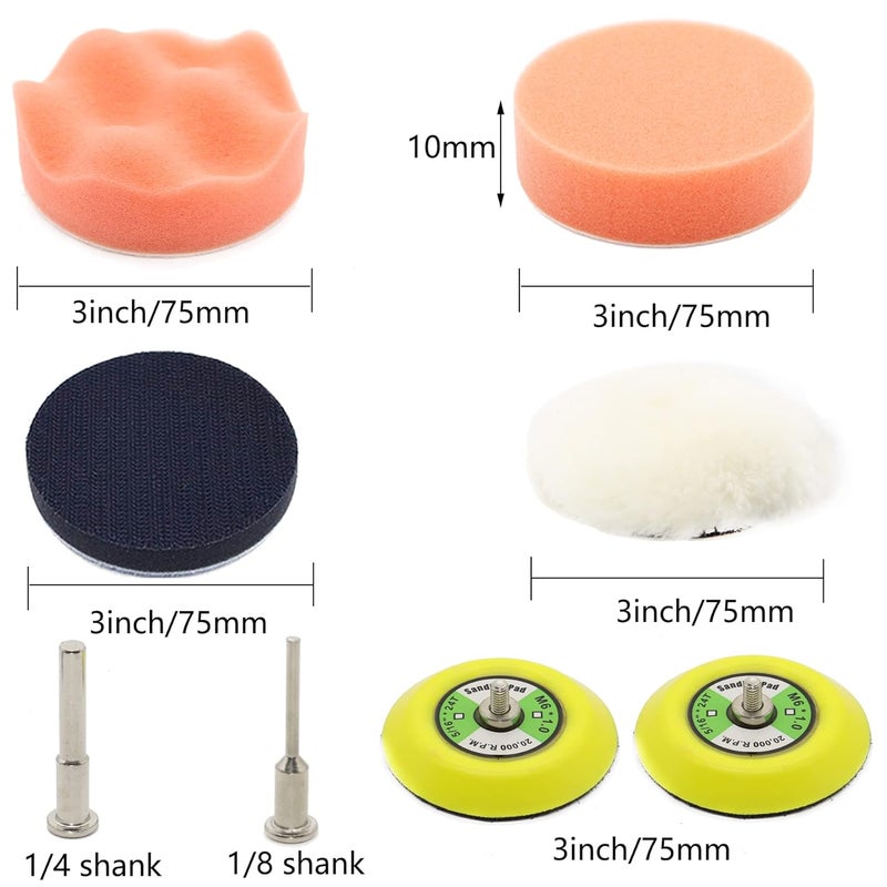 CKFCXC 3 Inch Sanding Discs Drill Sanding Attachment Headlight Restoration Kit 60-10000 Sand Paper Assortment Pack Car Sanding Kit Buffing Pads with Rotary Tools for Car Wood Metal Glass - Image 3