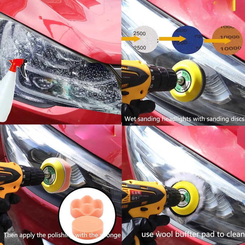 CKFCXC 3 Inch Sanding Discs Drill Sanding Attachment Headlight Restoration Kit 60-10000 Sand Paper Assortment Pack Car Sanding Kit Buffing Pads with Rotary Tools for Car Wood Metal Glass - Image 5
