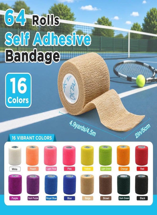 OK TAPE OKTAPE 64 Pack Self Adhesive Cohesive Bandage Wrap Bulk, 2" x 5 Yards Elastic Breathable Self Adherent Athletic Tape for Sports, Wrist, Ankle, First Aid, Black - Image 3