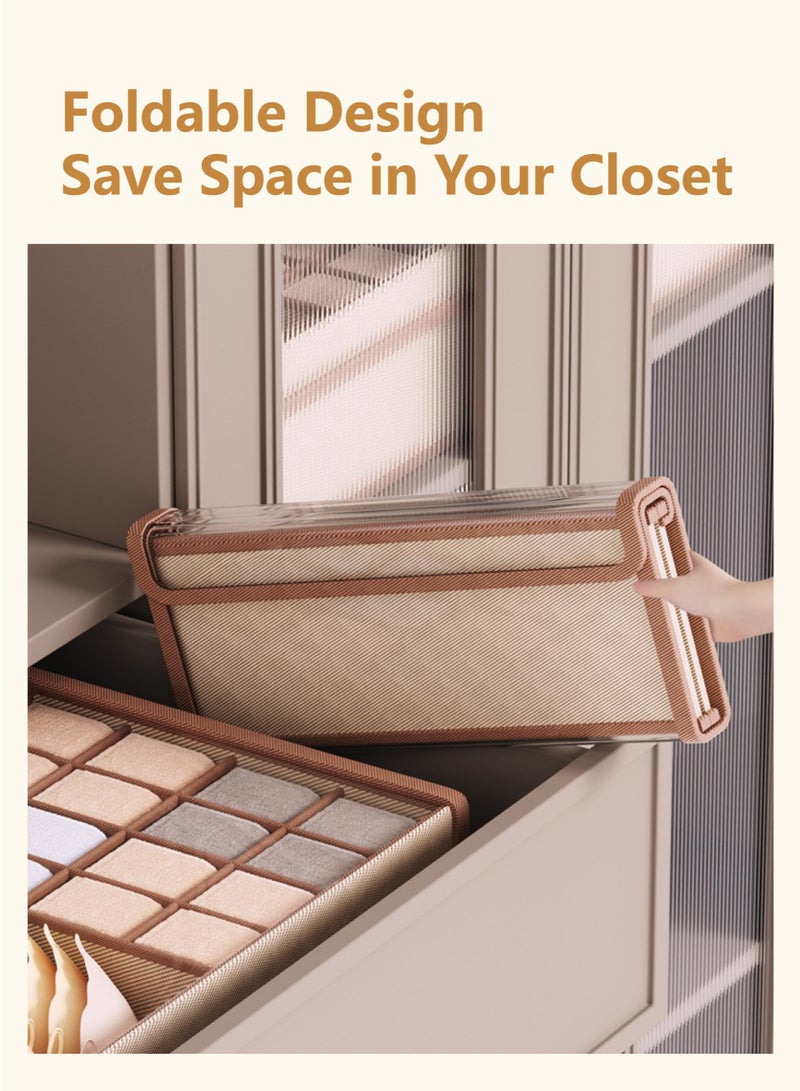 جويي صندوقان قابلان للطي من القماش المقاوم للغبار لتخزين الملابس الداخلية بغطاء شفاف | منظم أدراج خزانة قابل للغسل | سلال وصناديق مقسمة من القماش الفاخر، يُستخدم للملابس والجوارب وإكسسوارات الملابس الداخلية والبيجامات وملابس الأطفال والحفاضات والمناشف، مناسب للمنزل والمكتب وغرفة النوم (44*29*12 سم، بيج) - Image 4