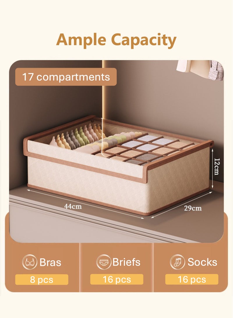 جويي صندوقان قابلان للطي من القماش المقاوم للغبار لتخزين الملابس الداخلية بغطاء شفاف | منظم أدراج خزانة قابل للغسل | سلال وصناديق مقسمة من القماش الفاخر، يُستخدم للملابس والجوارب وإكسسوارات الملابس الداخلية والبيجامات وملابس الأطفال والحفاضات والمناشف، مناسب للمنزل والمكتب وغرفة النوم (44*29*12 سم، بيج) - Image 2