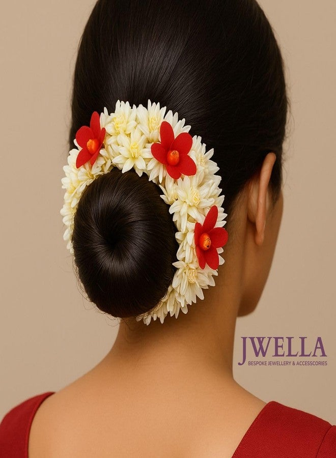 JWELLA Artificial White Flower Gajra Hair Accessories for Women & Girls | Reusable Floral Juda Veni Gajra for Bun Hairstyle | Traditional Festive Gajra (Pack of 2) - Image 3