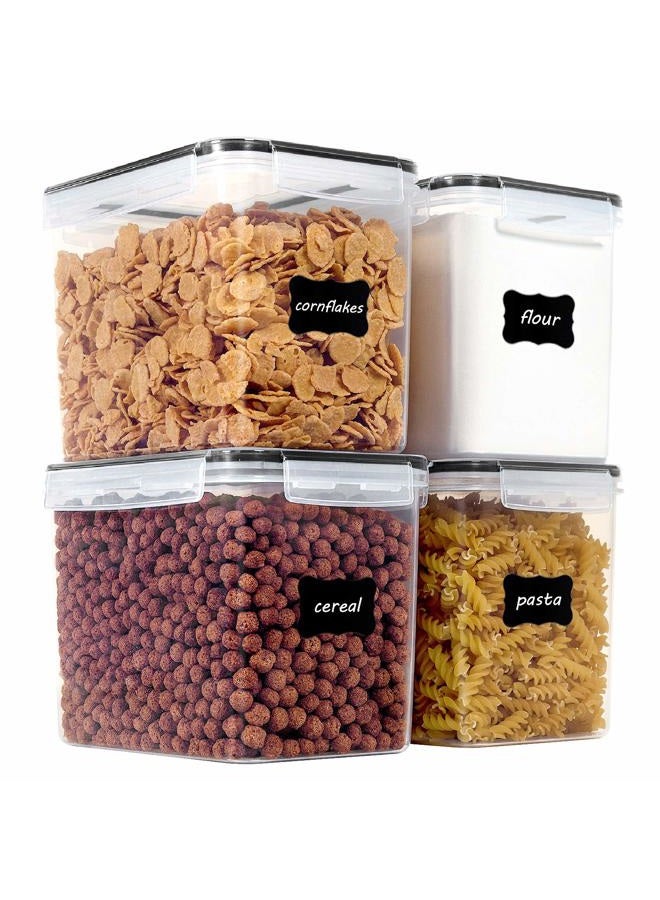 Vtopmart Food Storage Containers 3.3QT/3.6L, 4 Pieces BPA Free Plastic for Flour, Sugar, Baking Supplies, with 4 Measuring Cups and 24 Labels, Black - Image 1