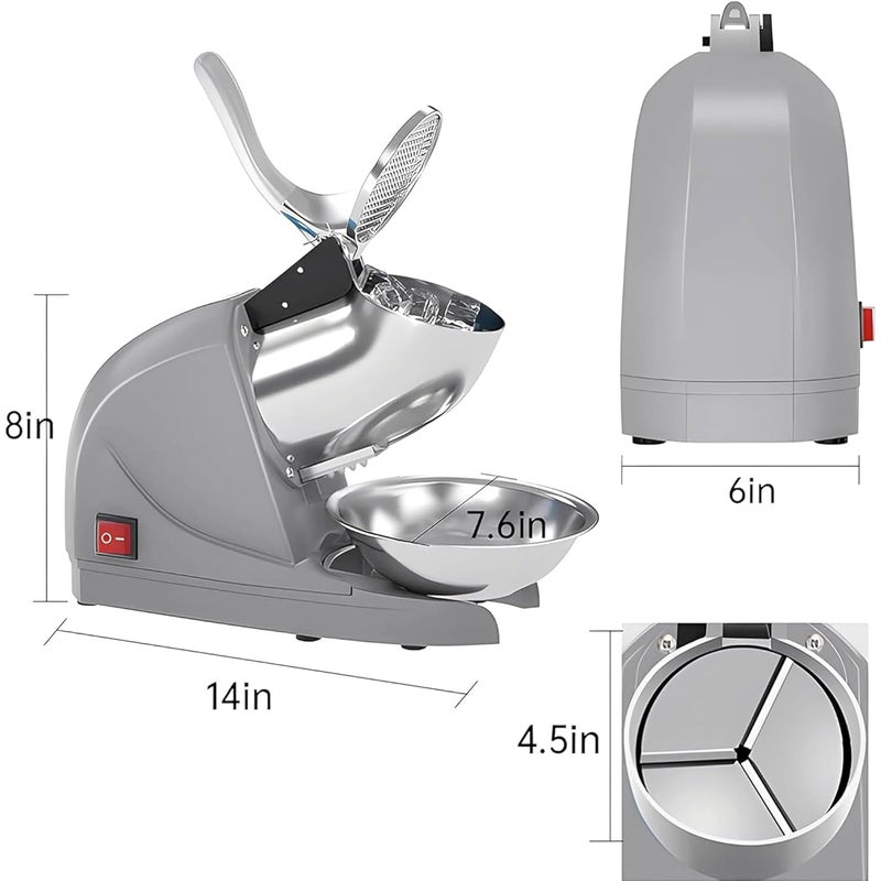 Greatrue Electric Ice Crushers Machine Ice Snow Cone Maker Professional Double Blades Stainless Steel Ice Shaver Machine For Home Commercial Use Silver - Image 3