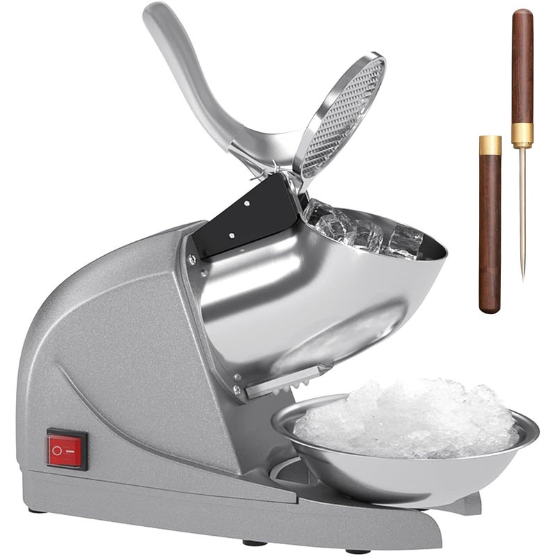 Greatrue Electric Ice Crushers Machine Ice Snow Cone Maker Professional Double Blades Stainless Steel Ice Shaver Machine For Home Commercial Use Silver - Image 1