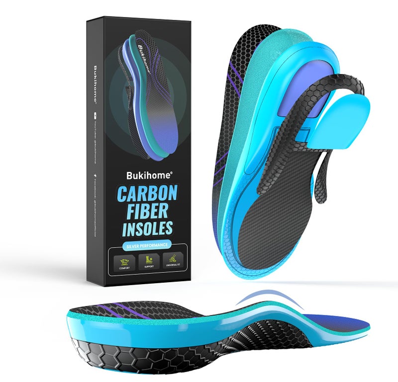 Bukihome Carbon Fiber Insoles for Men & Women - Bukihome（1 Pair） High Arch & Rigid Support - Non-Cleated Shoes - Running, Hiking - Basketball, Volleyball, Racquet Sports - Injury Prevention - M - Image 1