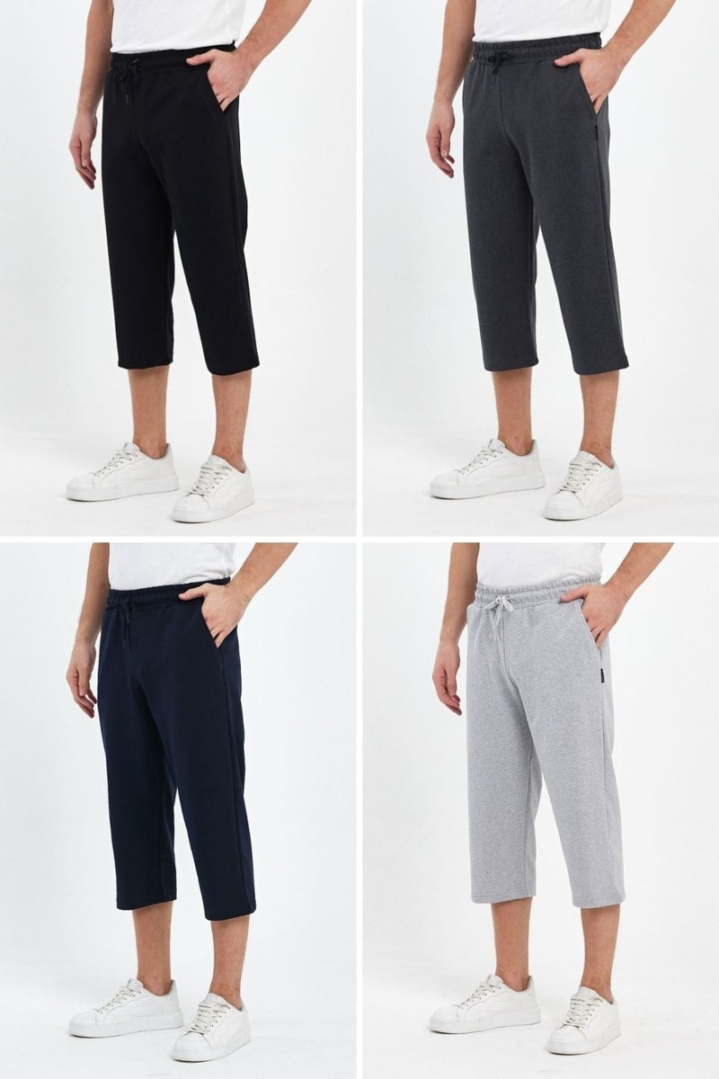 Comeor Men's 4-Pack Side Pocket Bermuda Knee Length Capri Adjustable Elastic Waist Long Shorts  - Image 1