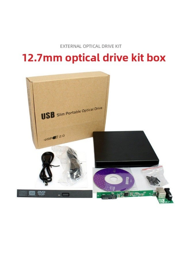 USB 2.0 SATA External Optical Drive Kit Laptop Optical Drive Box 12.7mm Or 9.5mm-Color:9. 5MM-Black Kit
