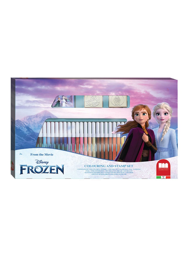 MULTIPRINT Frozen 36 Felt Tip Pens Set  36 Felt Pens, 3 Stamps, 1 Ink Pad And 1 Coloring Book (Packaging may vary) - Image 1