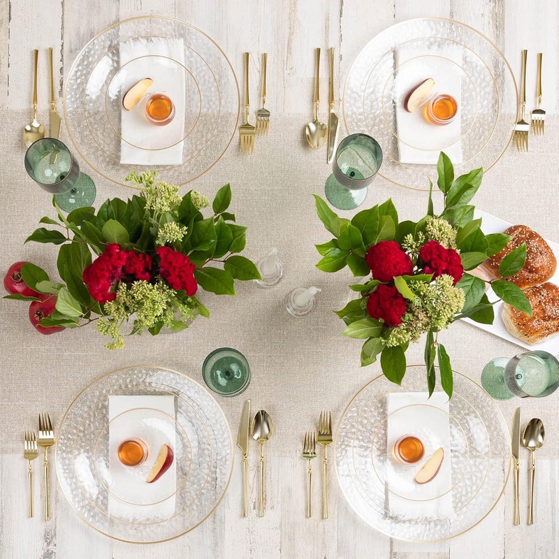 PLASTICPRO 30 Pack Hammered Plastic Plates Heavyweight Disposable Plastic Plates Elegant Clear Hammered Rim Platsic Party Dishes (Hammered Clear With Gold Rim, 9'' INCH PLATES) - Image 3