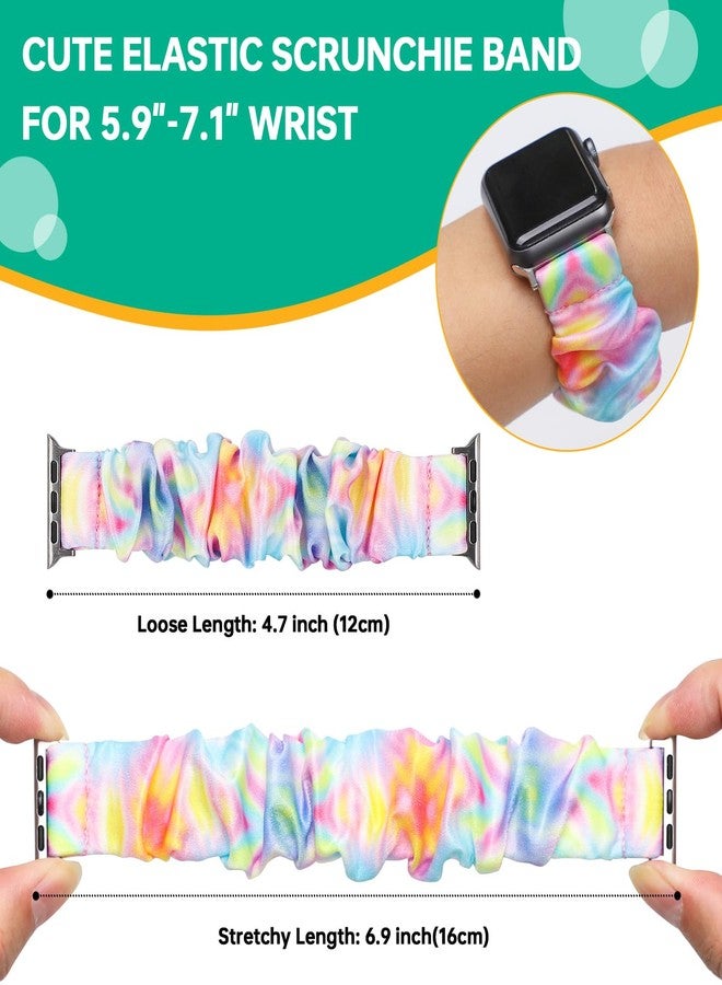 BXKM [3 Pack] Kids Scrunchie Band Compatible with Apple Watch Band 38mm 40mm 41mm & 42mm 44mm 45mm 46mm,Cute Printed Elastic Solo Loop Bands for iWatch Series 10/9/8/7/6/5/4/3/SE/SE2 - Image 5