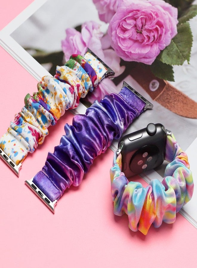 BXKM [3 Pack] Kids Scrunchie Band Compatible with Apple Watch Band 38mm 40mm 41mm & 42mm 44mm 45mm 46mm,Cute Printed Elastic Solo Loop Bands for iWatch Series 10/9/8/7/6/5/4/3/SE/SE2 - Image 2