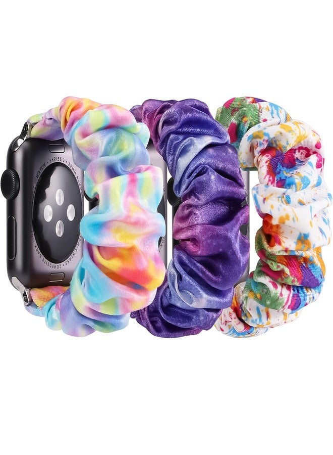 BXKM [3 Pack] Kids Scrunchie Band Compatible with Apple Watch Band 38mm 40mm 41mm & 42mm 44mm 45mm 46mm,Cute Printed Elastic Solo Loop Bands for iWatch Series 10/9/8/7/6/5/4/3/SE/SE2 - Image 1
