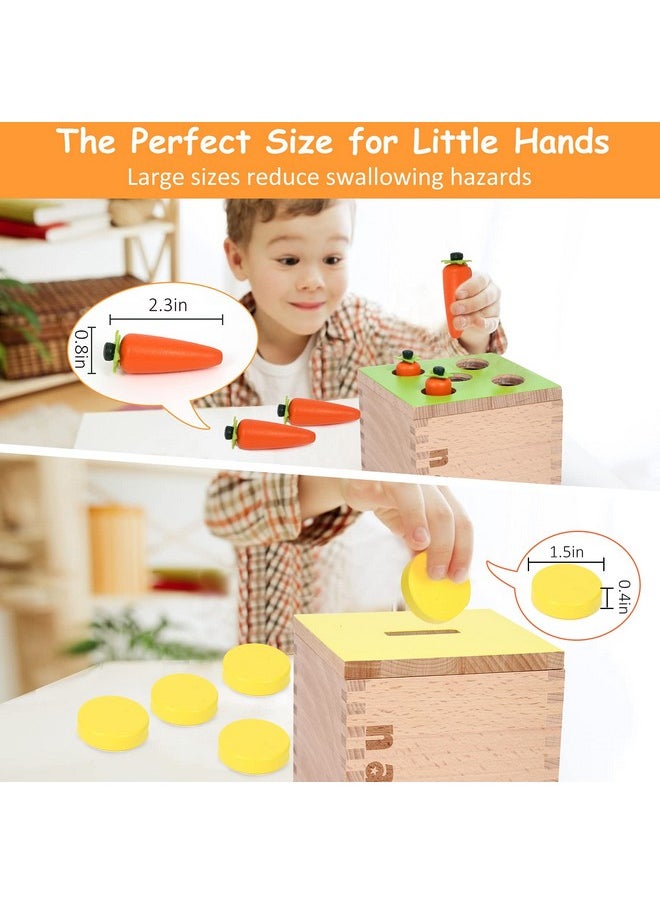 nanayo - 4 For 1 Play Kit Includes Object Permanence Box Montessori Coin Box Carrot Harvest Game Matchstick Color Drop Game Montessori Toys For Babies 6 12 Months 1 Year 2 Year And 3 Year - Image 1