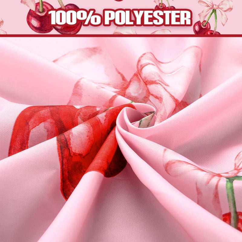 Maasechs 4 Pcs Pink Bow Cherry Shower Curtain Set Coquette Cherry Bathroom Decor Set with Rugs Romantic Pink Bow Aesthetic Bathroom Curtain with 12 Hooks Gifts for Women - Image 4