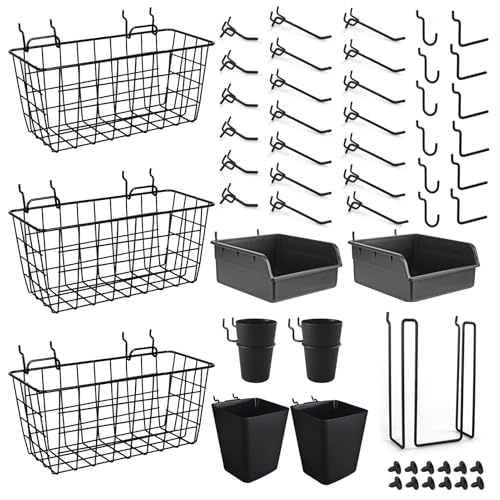 G.CORE Pegboard Basket Organizers, Peg Board Large Baskets Hooks Bins Cups Tool Organizer 42 Pack Set, Wall Storage Display Hanging Accessories for Craft Office Stadio Shed Garage Organization (Black) - Image 1