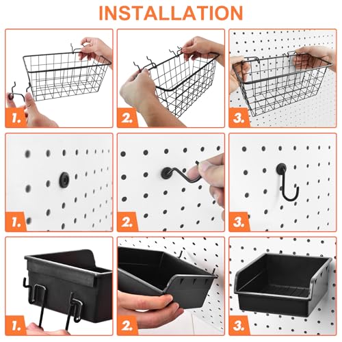 G.CORE Pegboard Basket Organizers, Peg Board Large Baskets Hooks Bins Cups Tool Organizer 42 Pack Set, Wall Storage Display Hanging Accessories for Craft Office Stadio Shed Garage Organization (Black) - Image 5