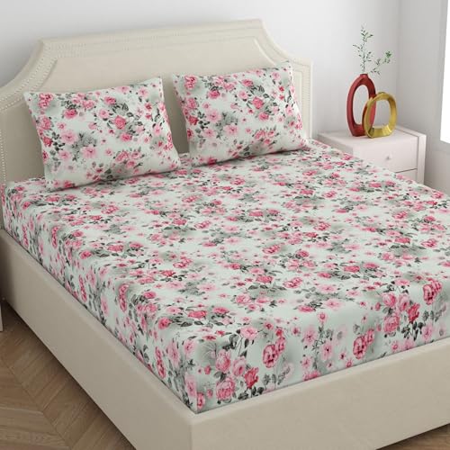 Dreamscape Microfiber Wrinkle & Fade Resistant Double Bedsheet with 2 Pillow Covers (Size 87 x 94 inches, 140TC, Colour - Pink) - Image 1