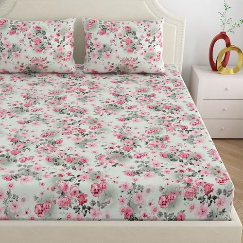 Dreamscape Microfiber Wrinkle & Fade Resistant Double Bedsheet with 2 Pillow Covers (Size 87 x 94 inches, 140TC, Colour - Pink) - Image 3