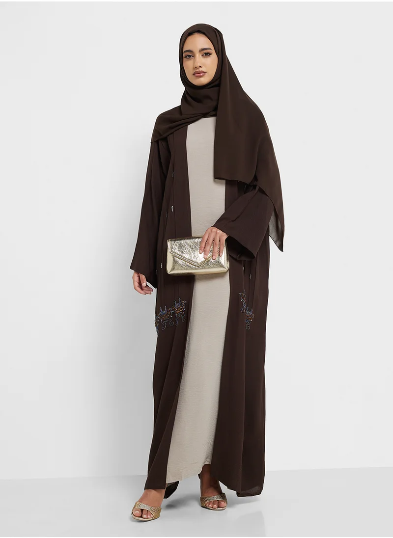hayas closet V-Neck Embellished Flared Sleeve Abaya