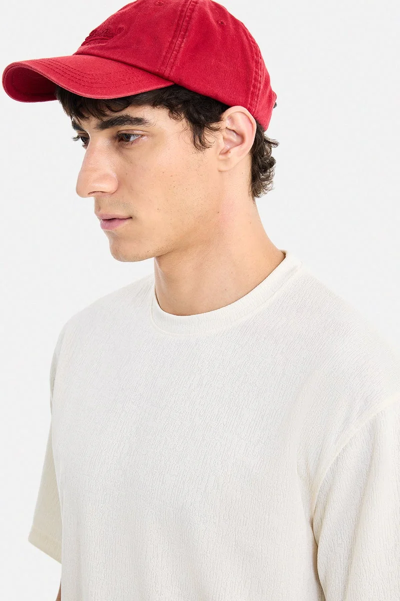 SNITCH Cream Cream Textured Half Sleeve Oversized T-Shirt for Men | Best Price UAE