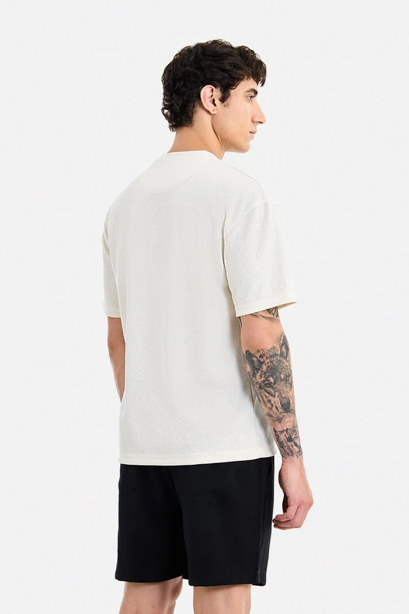 SNITCH Cream Cream Textured Half Sleeve Oversized T-Shirt for Men | Best Price UAE