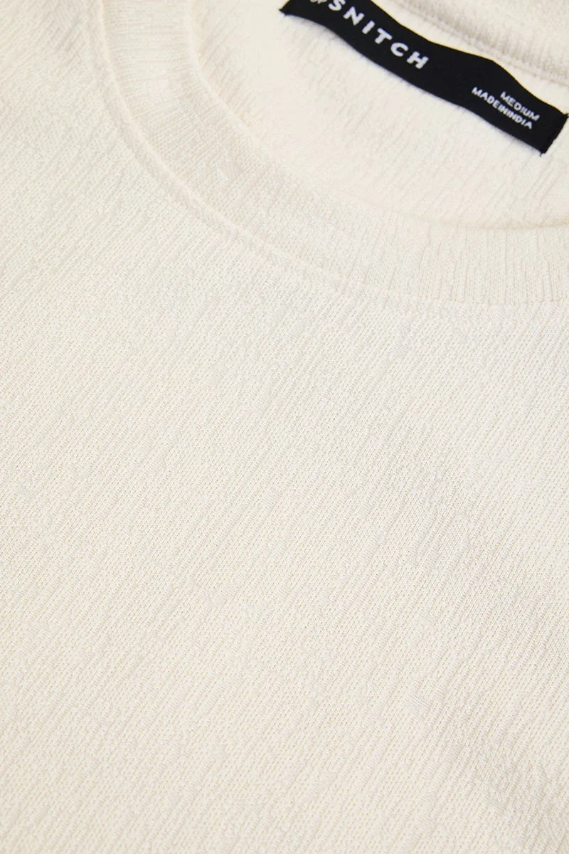 SNITCH Cream Cream Textured Half Sleeve Oversized T-Shirt for Men | Best Price UAE