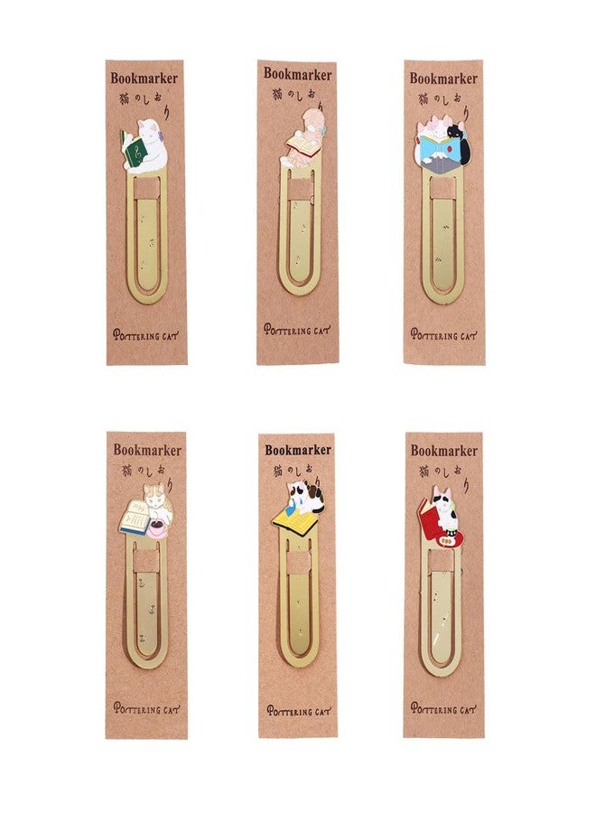 Pokinge 6 Pcs Cute Cat Bookmarks, Gold Metal Cartoon Cat Bookmark Creative Student Stationery Office Supplies for Work and Study Lovely Gifts for Kids(6 Styles) - Image 1