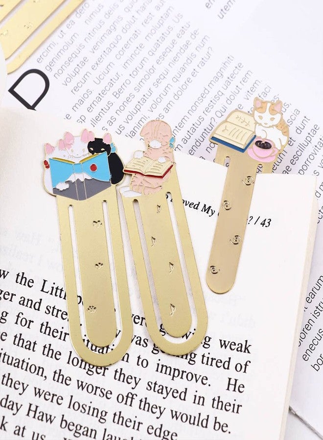 Pokinge 6 Pcs Cute Cat Bookmarks, Gold Metal Cartoon Cat Bookmark Creative Student Stationery Office Supplies for Work and Study Lovely Gifts for Kids(6 Styles) - Image 5
